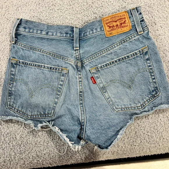 Levi's Blue Distressed Jean Shorts - Picture 2 of 3
